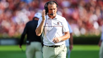 Oct 5, 2024; Columbia, South Carolina, USA; South Carolina Gamecocks head coach Shane Beamer directs his team against the Mississippi Rebels in the second quarter at Williams-Brice Stadium. Mandatory Credit: Jeff Blake-Imagn Images