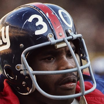 Dec 13, 1970; St. Louis, MO, USA; FILE PHOTO; New York Giants running back Ron Johnson (30) on the sidelines against the St. Louis Cardinals at Busch Stadium.  