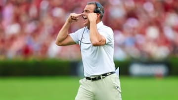 Oct 5, 2024; Columbia, South Carolina, USA; South Carolina Gamecocks head coach Shane Beamer directs his team against the Mississippi Rebels in the second quarter at Williams-Brice Stadium. Mandatory Credit: Jeff Blake-Imagn Images