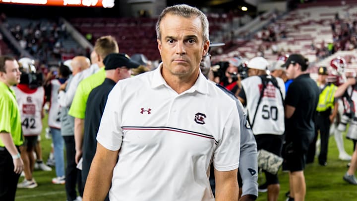 Sep 13, 2025; Columbia, South Carolina, USA;  South Carolina Gamecocks head coach Shane Beamer walks off the field following their loss to the Vanderbilt Commodores at Williams-Brice Stadium. Mandatory Credit: Jeff Blake-Imagn Images