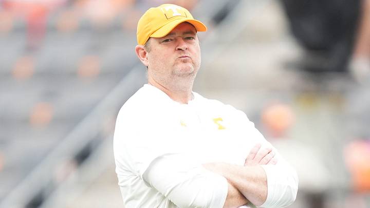 Tennessee coach Josh Heupel walks on the field before a game between Tennessee and Auburn in Knoxville, Tenn., Oct. 3, 2026.