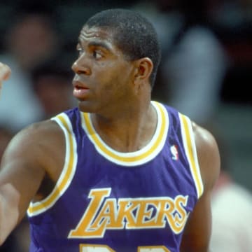 Unknown date; Orlando, FL, USA, FILE PHOTO; Los Angeles Lakers guard (32) Magic Johnson in action against the Orlando Magic  at the Orlando Arena. Mandatory Credit: Photo by USA TODAY Sports