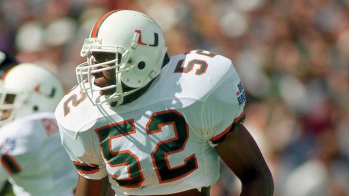 Sep 25, 1993; Boulder, CO, USA; FILE PHOTO; Miami Hurricanes linebacker Ray Lewis (52) in action against the Colorado Buffaloes at Folsom Field. The Hurricanes defeated the Buffaloes 35-29. Mandatory Credit: Photo By USA TODAY Sports