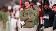 Nov 23, 2024; Columbia, South Carolina, USA; South Carolina Gamecocks head coach Shane Beamer directs his team against the Wofford Terriers in the second half at Williams-Brice Stadium. Mandatory Credit: Jeff Blake-Imagn Images