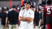 Sep 6, 2025; Columbia, South Carolina, USA; South Carolina Gamecocks head coach Shane Beamer directs his team against the South Carolina State Bulldogs in the second quarter at Williams-Brice Stadium. Mandatory Credit: Jeff Blake-Imagn Images