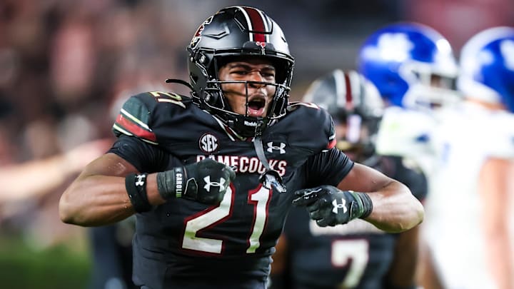 South Carolina Gamecocks defensive back Nick Emmanwori celebrates a play against the Kentucky Wildcats. South Carolina Gamecocks defensive back Nick Emmanwori celebrates a play against the Kentucky Wildcats.