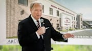 Mississippi State University President Mark Keenum speaks during the groundbreaking ceremony for the expansion of the Animal Emergency and Referral Center, affiliated with the Mississippi State University College of Veterinary Medicine, in Flowood, Miss., Wednesday, May 19, 2021.