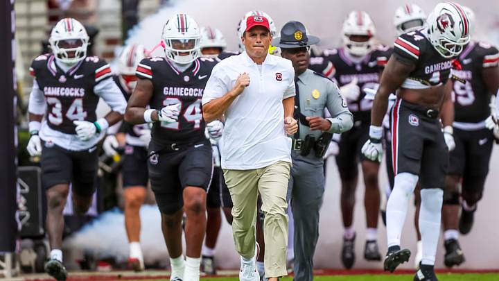 Oct 3, 2026; Columbia, South Carolina, USA;  South Carolina Gamecocks head coach Shane Beamer leads his team onto the field before their game against the Kentucky Wildcats at Williams-Brice Stadium.  Mandatory Credit: Jeff Blake-Imagn Images