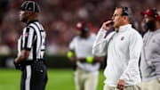 Nov 2, 2024; Columbia, South Carolina, USA; South Carolina Gamecocks head coach Shane Beamer directs his team against the Texas A&M Aggies in the first quarter at Williams-Brice Stadium. Mandatory Credit: Jeff Blake-Imagn Images