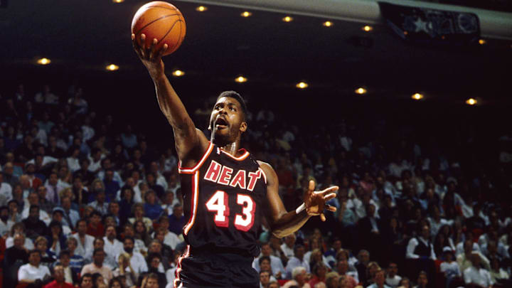 Nov 28, 1989; Orlando, FL, USA; FILE PHOTO; Miami Heat forward (43) Grant Long in action against the Orlando Magic at the Orlando Arena. Mandatory Credit: Imagn Images © Copyright Imagn Images