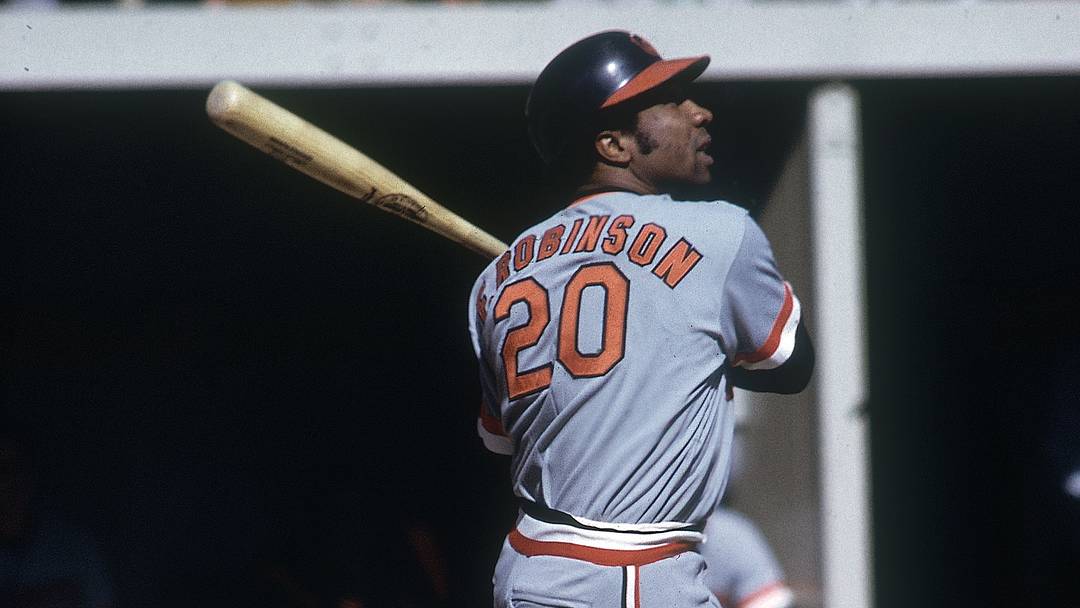 Unknown date and unknown location; USA, FILE PHOTO; Baltimore Orioles right fielder Frank Robinson (20) in action at the plate.Mandatory Credit: Malcolm Emmons-USA TODAY Network.