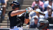 Mar 18, 2025; Tampa, Florida, USA; New York Yankees outfielder Aaron Judge (99).