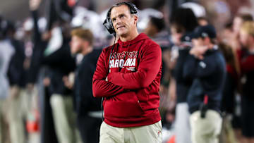 Nov 16, 2024; Columbia, South Carolina, USA; South Carolina Gamecocks head coach Shane Beamer directs his team against the Missouri Tigers in the second half at Williams-Brice Stadium. Mandatory Credit: Jeff Blake-Imagn Images