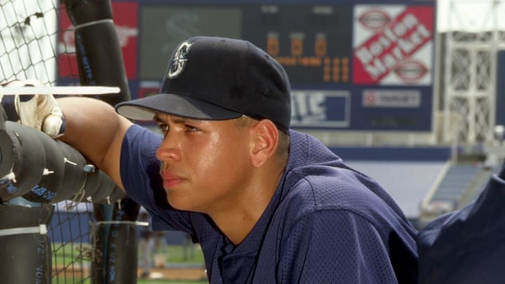 Seattle Mariners shortstop Alex Rodriguez during batting practice against the Chicago White Sox at Comiskey Park during the 1995 season. 