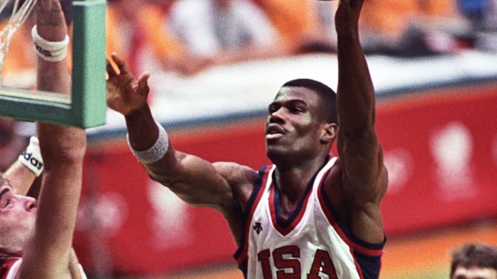 Sep 28, 1988; Seoul, SOUTH KOREA; FILE PHOTO; David Robinson (USA) (15) in action against the USSR during the semifinals of the men's basketball tournament at the 1988 Seoul Olympic Games at Jamsil Gymnasium. Mandatory Credit: USA TODAY NETWORK