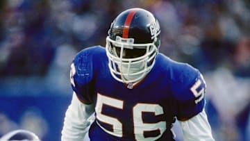 Jan 9, 1994; E. Rutherford, NJ, USA; New York Giants linebacker Lawrence Taylor (56) during the game against the Minnesota Vikings during the 1993 NFC Wild Card Game at Giants Stadium. T 