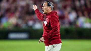 Nov 16, 2024; Columbia, South Carolina, USA; South Carolina Gamecocks head coach Shane Beamer directs his team against the Missouri Tigers in the second half at Williams-Brice Stadium. Mandatory Credit: Jeff Blake-Imagn Images