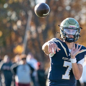 La Salle's Gavin Sidwar throws a pass against St. Joseph's Prep during the Philadelphia Catholic League 6A football championship game in Ambler on Saturday, Nov. 9, 2024.