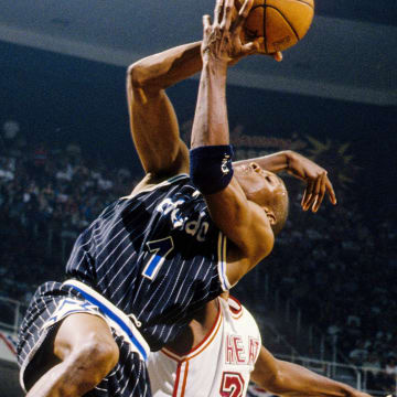 May 4, 1997; Miami, FL; USA; FILE PHOTO; Orlando Magic guard Penny Hardaway (1) in action against the Miami Heat during the first round of the 1997 NBA Playoffs at the Miami Arena. Mandatory Credit: RVR Photos-USA TODAY Sports