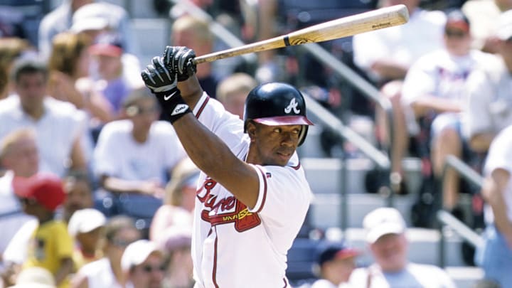 2002, Atlanta, GA, USA; FILE PHOTO; Atlanta Braves infielder Julio Franco in action at the plate at Turner Field during the 2002 season. Mandatory Credit: RVR Photos-Imagn Images
