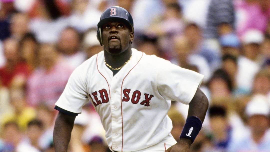 Jul 6, 1991; Boston, MA, USA; FILE PHOTO; Boston Red Sox infielder Mo Vaughn in action against the Detroit Tigers at Fenway Park. Mandatory Credit: Imagn Images