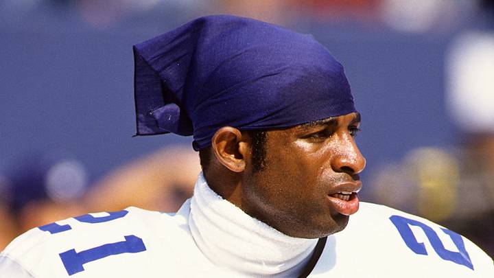 Dallas Cowboys defensive back Deion Sanders during a 1997 game against the New York Giants; Lou Capozzola-USA TODAY NETWORK