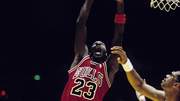 Nov 28th, 1986; USA; Los Angeles, CA, USA; FILE PHOTO; Chicago Bulls guard Michael Jordan (23) in action against Los Angeles Lakers center Kareem Abdul-Jabbar (33) at The Forum. Mandatory Credit: Malcolm Emmons-Imagn Images 