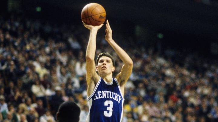 Dec 19, 1986; Lexington, KY, USA, FILE PHOTO; Kentucky Wildcats guard Rex Chapman (3) in action against the Iona Gaels at Rupp Arena.  Mandatory Credit: Malcolm Emmons-Imagn Images