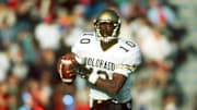 Unknown date 1992; Lawrence, KS, USA; FILE PHOTO; Colorado Buffaloes quarterback Kordell Stewart (10) in action against the Kansas Jayhawks during the 1992 season at Memorial Stadium. Mandatory Credit: Photo By Imagn Images