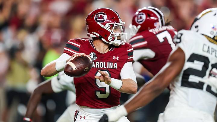 Sep 13, 2025; Columbia, South Carolina, USA; South Carolina Gamecocks wide receiver Luke Doty (9) passes against the Vanderbilt Commodores in the second half at Williams-Brice Stadium. Mandatory Credit: Jeff Blake-Imagn Images