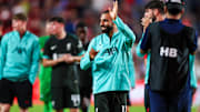 Aug 3, 2024; Columbia, South Carolina, USA; Liverpool forward Mohamed Salah (11) waves to fans following their match against Manchester United at Williams-Brice Stadium. Mandatory Credit: Jeff Blake-Imagn Images