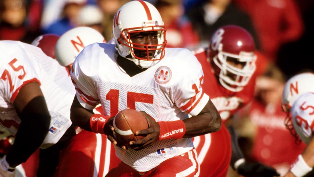 Nov 1992; Norman, OK, USA, FILE PHOTO; Nebraska Cornhuskers quarterback (15) Tommie Frazier in action against the Oklahoma Sooners at Memorial Stadium. Nov 1992; Norman, OK, USA, FILE PHOTO; Nebraska Cornhuskers quarterback (15) Tommie Frazier in action against the Oklahoma Sooners at Memorial Stadium.