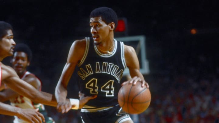 Apr 1978; Milwaukee, WI, USA; FILE PHOTO; San Antonio Spurs (44) forward George Gervin in action during the 1977-78 season against the Milwaukee Bucks. Mandatory Credit: Photo By Malcolm Emmons-USA TODAY Sports Copyright (c)  Malcolm Emmons
