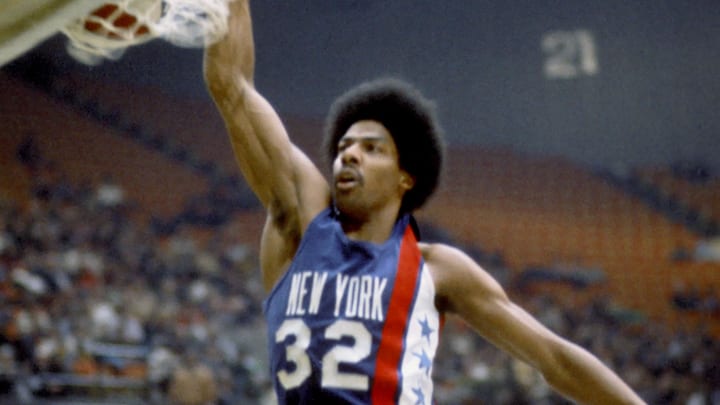 Unknown Date & Location, USA; FILE PHOTO; New York Nets forward JULIUS ERVING in action while the Nets were members of the ABA (American Basketball Association). The Nets later became part of the NBA after the ABA's final season in 1976. Erving won three ABA most valuable player awards. Mandatory Credit: Photo By Malcolm Emmons-USA TODAY Sports (c) Copyright Malcolm Emmons