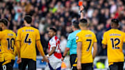Arsenal defender Myles Lewis-Skelly was given the first red card of his senior career against Wolves for a foul on Matt Doherty.