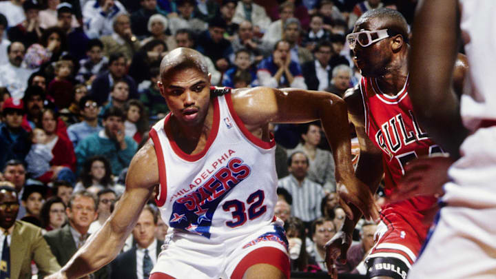 Unknown date; Philadelphia, PA, USA; FILE PHOTO; Philadelphia 76ers forward Charles Barkley (32) in action against the Chicago Bulls at the Spectrum. Mandatory Credit: Imagn Images Unknown date; Philadelphia, PA, USA; FILE PHOTO; Philadelphia 76ers forward Charles Barkley (32) in action against the Chicago Bulls at the Spectrum. Mandatory Credit: Imagn Images