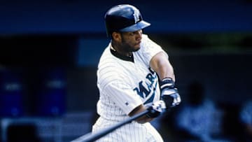 May 12, 1996; Miami, FL, USA; FILE PHOTO; Florida  Marlins right fielder Gary Sheffield (10) in action at the plate in action on the mound against the Colorado Rockies at Dolphin Stadium during the 1996 season. Mandatory Credit: RVR Photos-Imagn Images