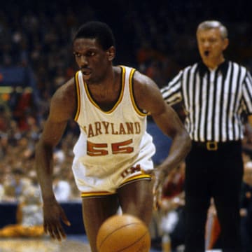 Mar 1, 1980; Greensboro, NC, USA, FILE PHOTO;  Maryland Terrapins forward Albert King (55) in action against the Clemson Tigers during the 1980 ACC Tournament at the Greensboro Coliseum.  Mandatory Credit: Malcolm Emmons-Imagn Images