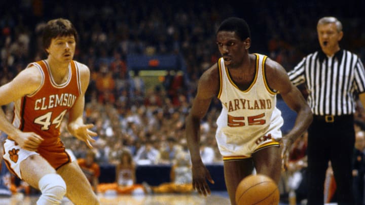 Mar 1, 1980; Greensboro, NC, USA, FILE PHOTO;  Maryland Terrapins forward Albert King (55) in action against the Clemson Tigers during the 1980 ACC Tournament at the Greensboro Coliseum.  Mandatory Credit: Malcolm Emmons-Imagn Images