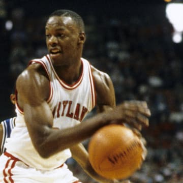 Unknown date & location, USA; FILE PHOTO; Maryland Terrapins guard (34) Len Bias in action during the 1985 season. Mandatory Credit: Malcolm Emmons-Imagn Images