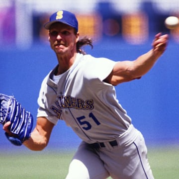 1991; Unknown location, USA; FILE PHOTO; Seattle Mariners pitcher Randy Johnson in action on the mound.
Mandatory Credit: Tony Tomsic-USA TODAY NETWORK