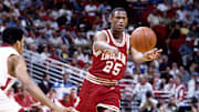 Indiana Hoosiers guard A.J. Guyton (25) in action against St. John's Red Storm guard Collin Charles during the second round of the NCAA tournament at the Orlando Arena. St. John's defeated Indiana 86-61.