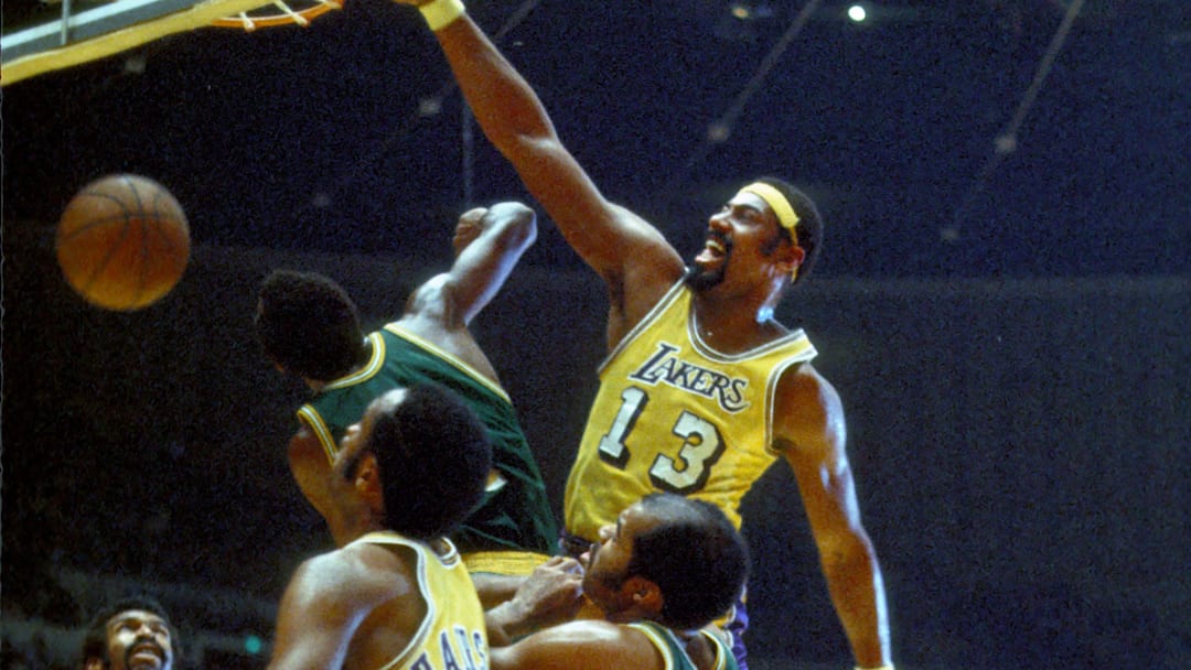 Unknown date; Los Angeles Lakers center (13) Wilt Chamberlain in action against San Diego at the Forum. Mandatory Credit: Photo By Malcolm Emmons-Imagn Images