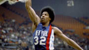 Unknown Date & Location, USA; FILE PHOTO; New York Nets forward JULIUS ERVING in action while the Nets were members of the ABA (American Basketball Association). The Nets later became part of the NBA after the ABA's final season in 1976. Erving won three ABA most valuable player awards. Mandatory Credit: Photo By Malcolm Emmons-Imagn Images (c) Copyright Malcolm Emmons