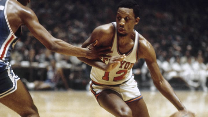 Feb., 1970; New York, NY, USA; FILE PHOTO; New York Knicks guard Dick Barnett (12) in action at Madison Square Garden. Mandatory Credit: Manny Rubio-Imagn Images Feb., 1970; New York, NY, USA; FILE PHOTO; New York Knicks guard Dick Barnett (12) in action at Madison Square Garden. Mandatory Credit: Manny Rubio-Imagn Images
