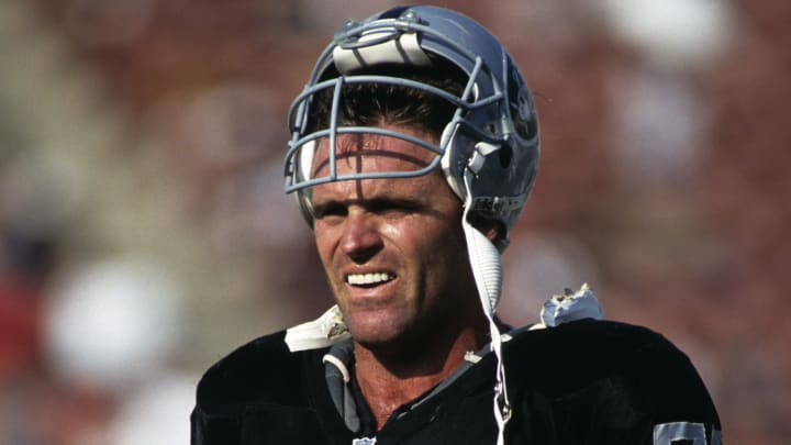 Oct 10, 1993; Los Angeles, CA, USA; FILE PHOTO; Los Angeles Raiders defensive end Howie Long (75) walks off the field after a play against the New York Jets at Los Angeles Memorial Coliseum. Mandatory Credit: Peter Brouillet-USA TODAY NETWORK