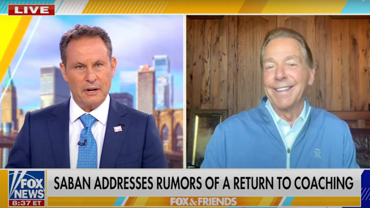Nick Saban addresses coaching rumors on ‘FOX & Friends.' Nick Saban addresses coaching rumors on ‘FOX & Friends.'