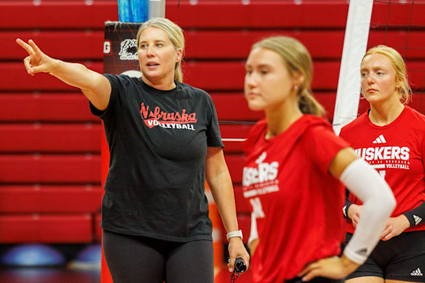 Nebraska volleyball coach Dani Busboom Kelly at practice ahead of the 2025 season.