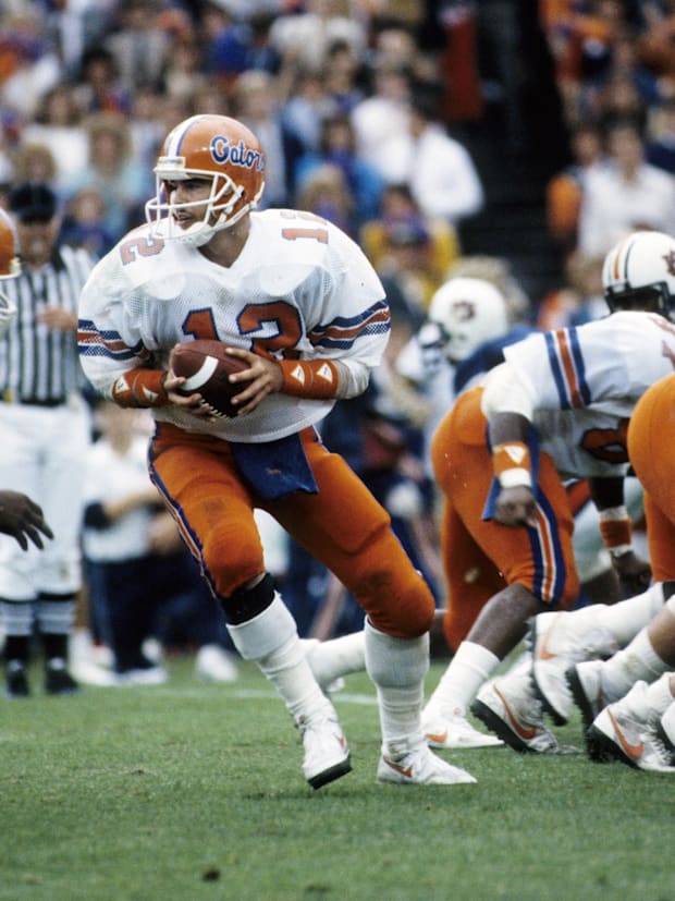 Florida Gators quarterback Kerwin Bell (13) in action against the Auburn Tigers at Jordan-Hare Stadium during the 1985 season