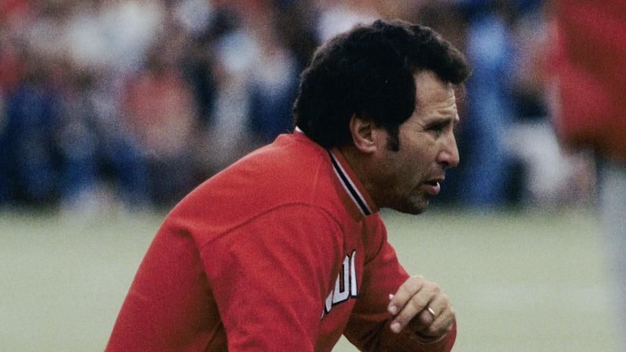  Indiana Hoosiers head coach Lee Corso on the field during the 1980 season. 